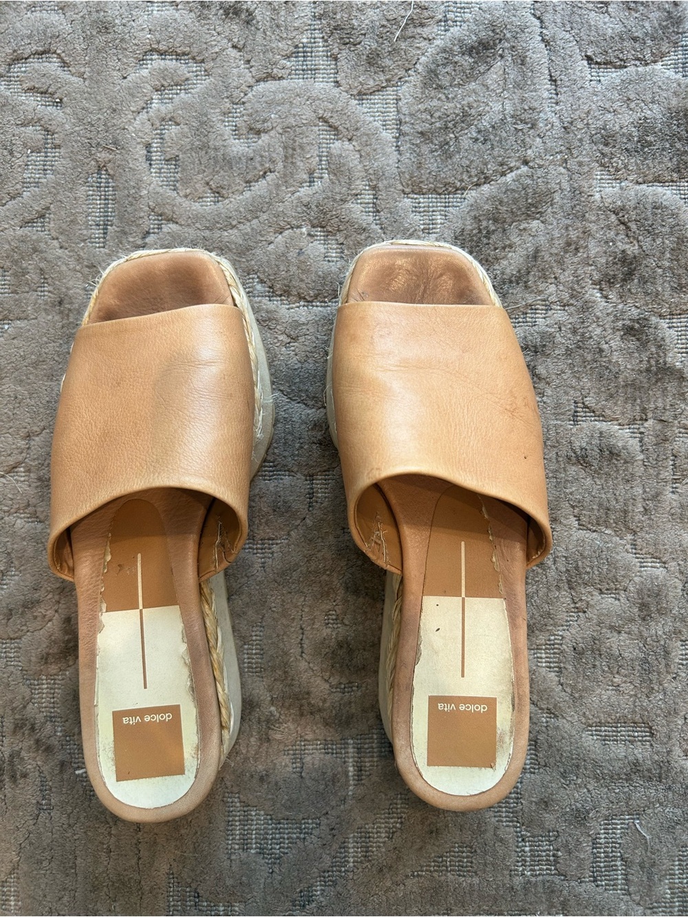 Dolce Vita Tan Leather Slide Espadrille platform sandals